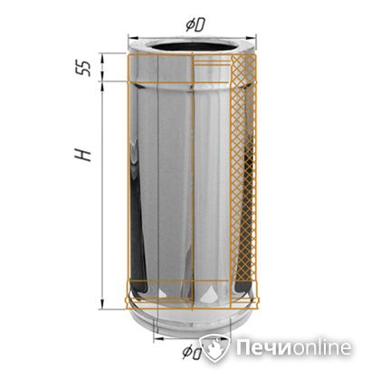 Сэндвич-труба Феррум Дымоход утепленный нерж. 0.5/ зеркальный нерж. d-200/280 L=0.5м по воде, aisi в Самаре